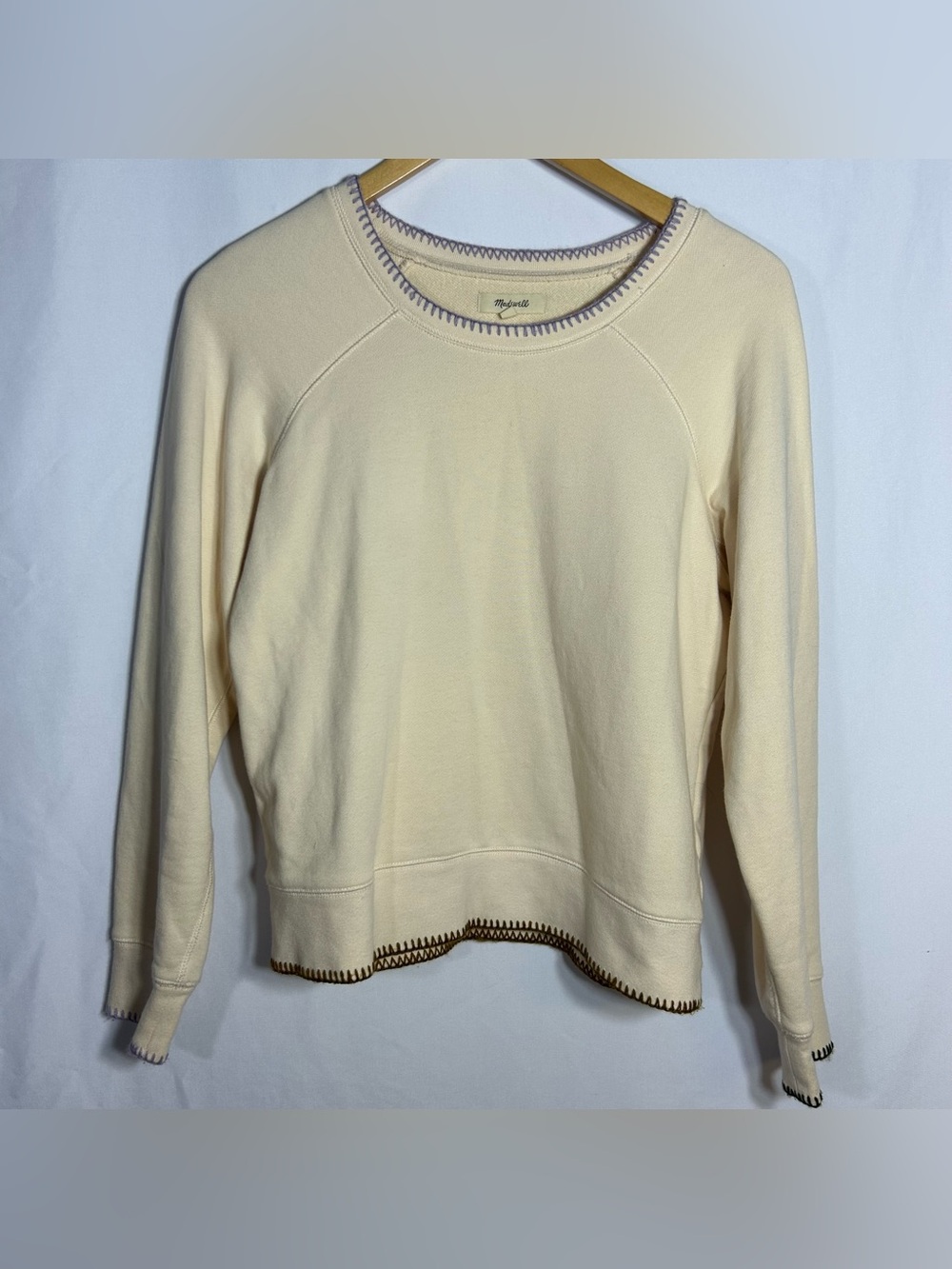 Madewell Sweatshirt Cream Multicolor Whipstitch Trim Pullover Women’s Small